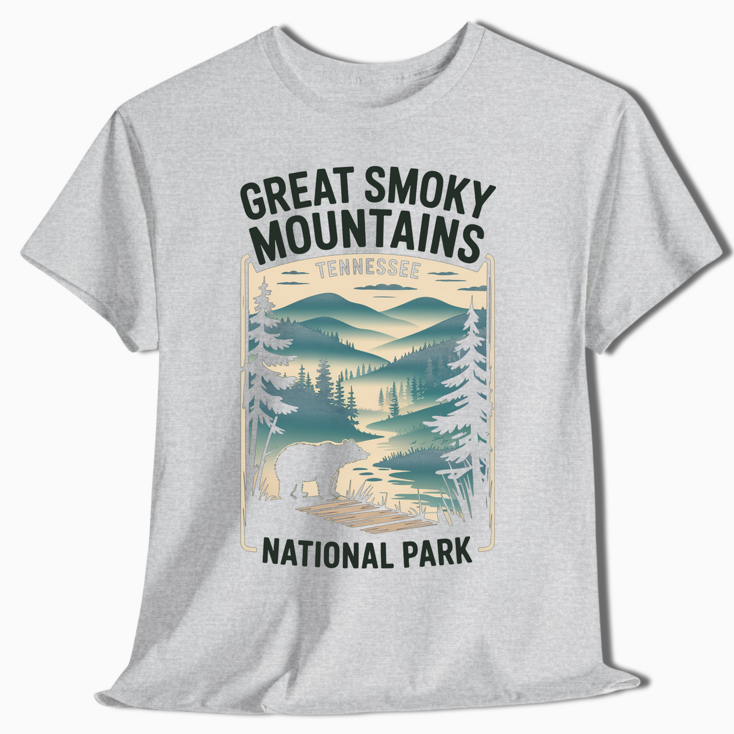 Great Smoky Mountains T-Shirt with Bear & Trail View - t378a25