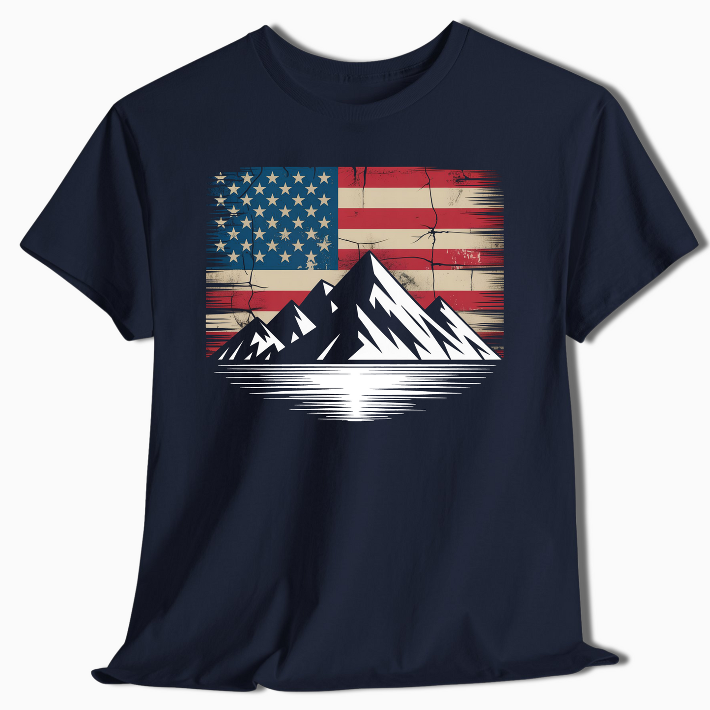 Distressed Flag Mountain Patriotic T-Shirt for Outdoorsmen - t400a25
