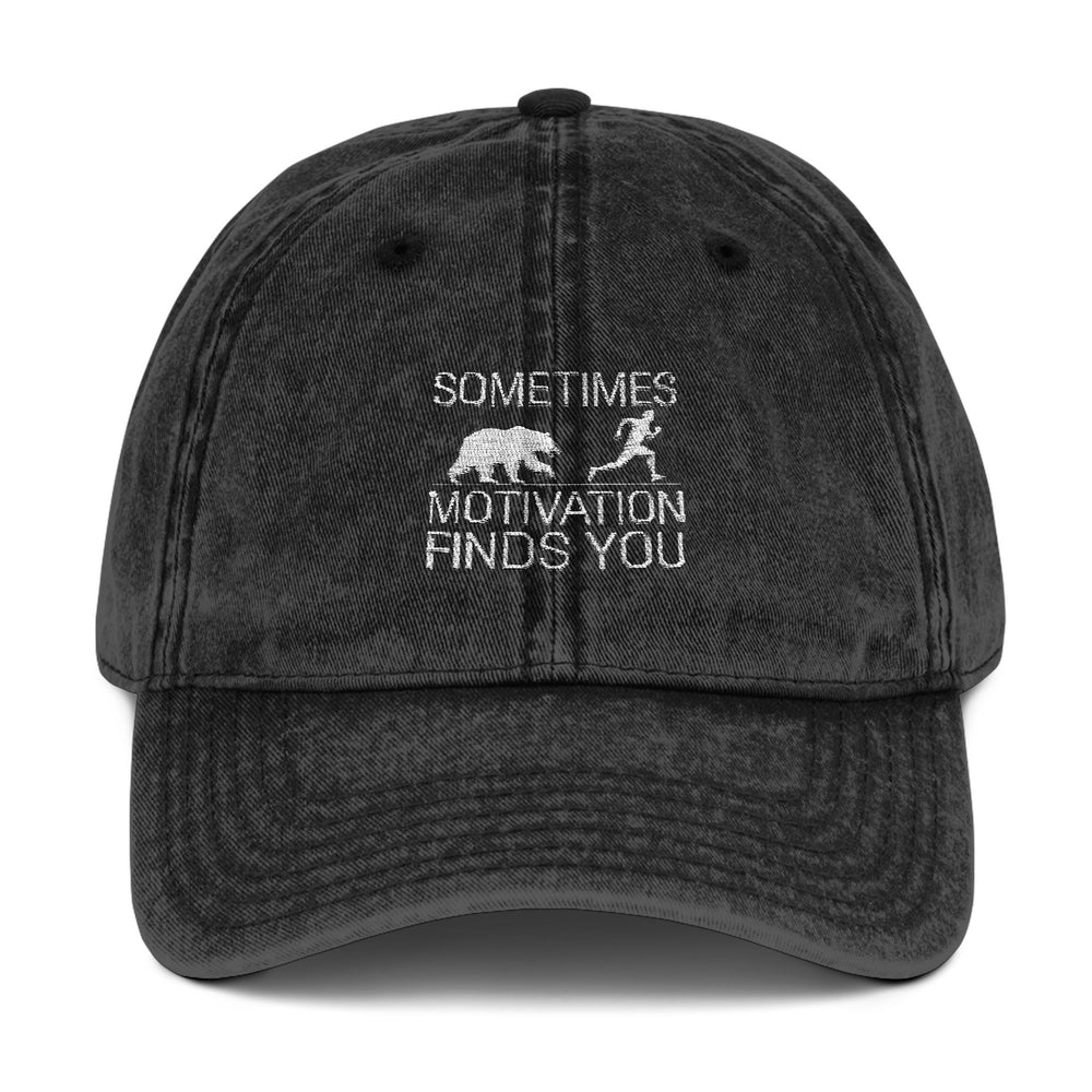 TrekBudo Sometimes Motivation Finds You Vintage Cap - Baseball Hat - Front View

