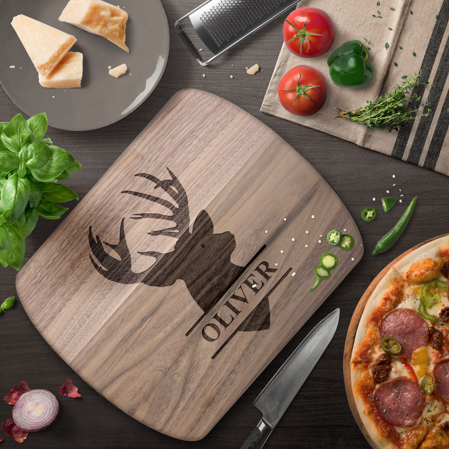 Custom Deer Silhouette Cutting Board with Name - t450a25