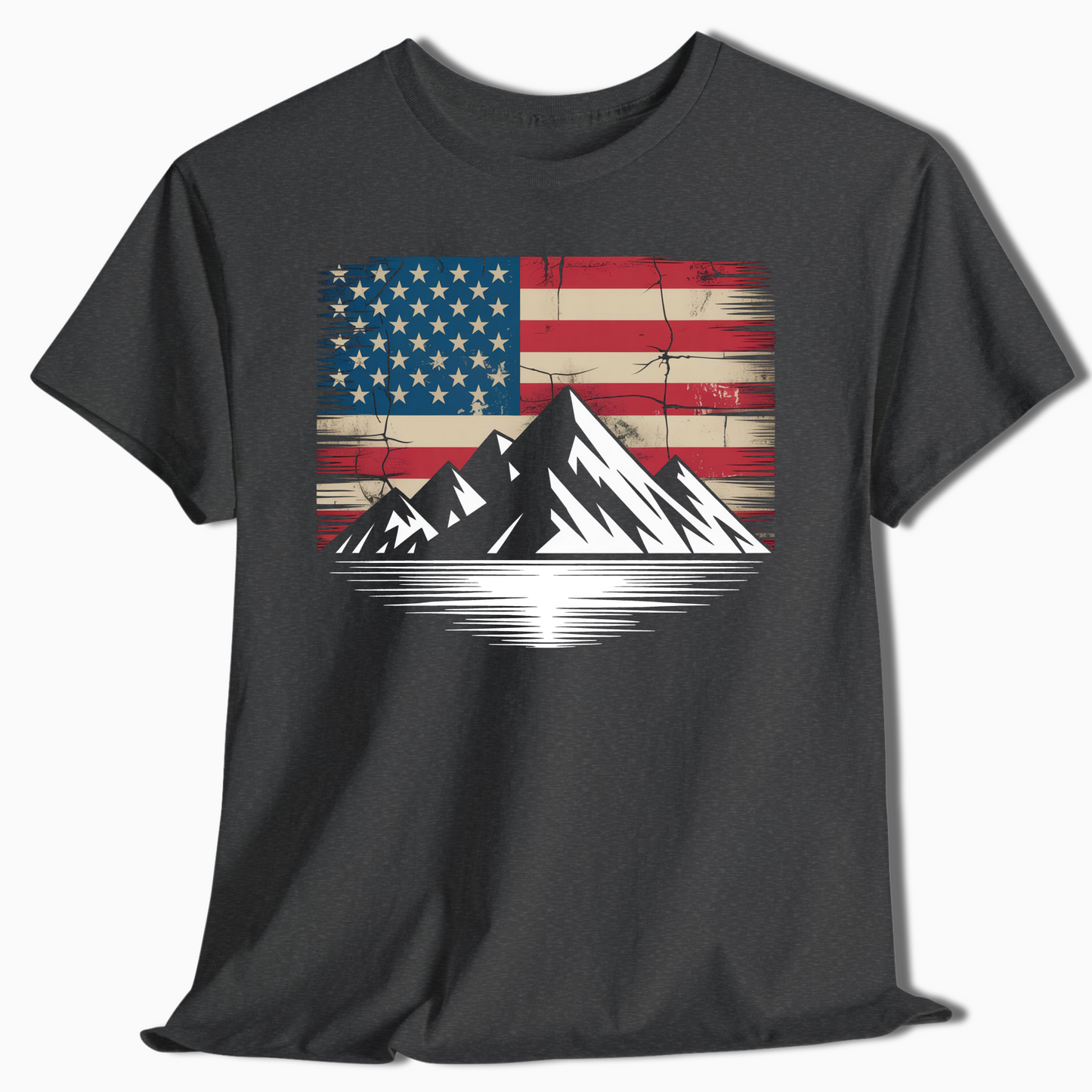Distressed Flag Mountain Patriotic T-Shirt for Outdoorsmen - t400a25