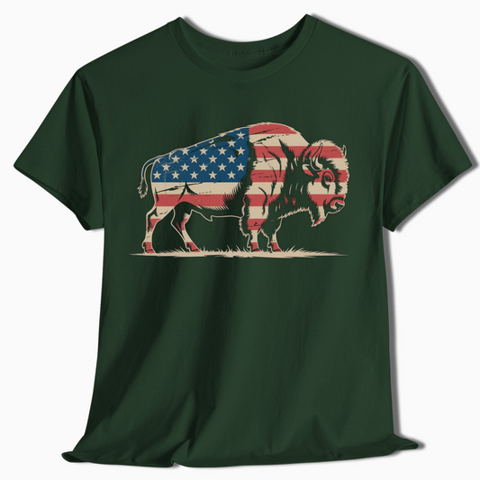 American Flag Bison Patriotic T-Shirt for Outdoor Lovers - t404a25