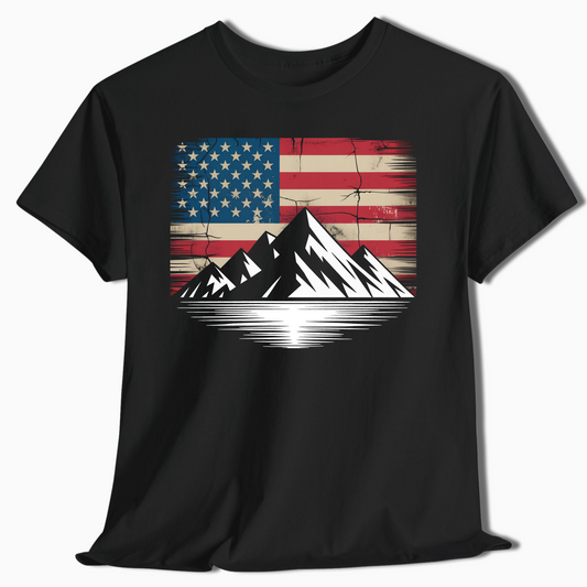 Distressed Flag Mountain Patriotic T-Shirt for Outdoorsmen - t400a25