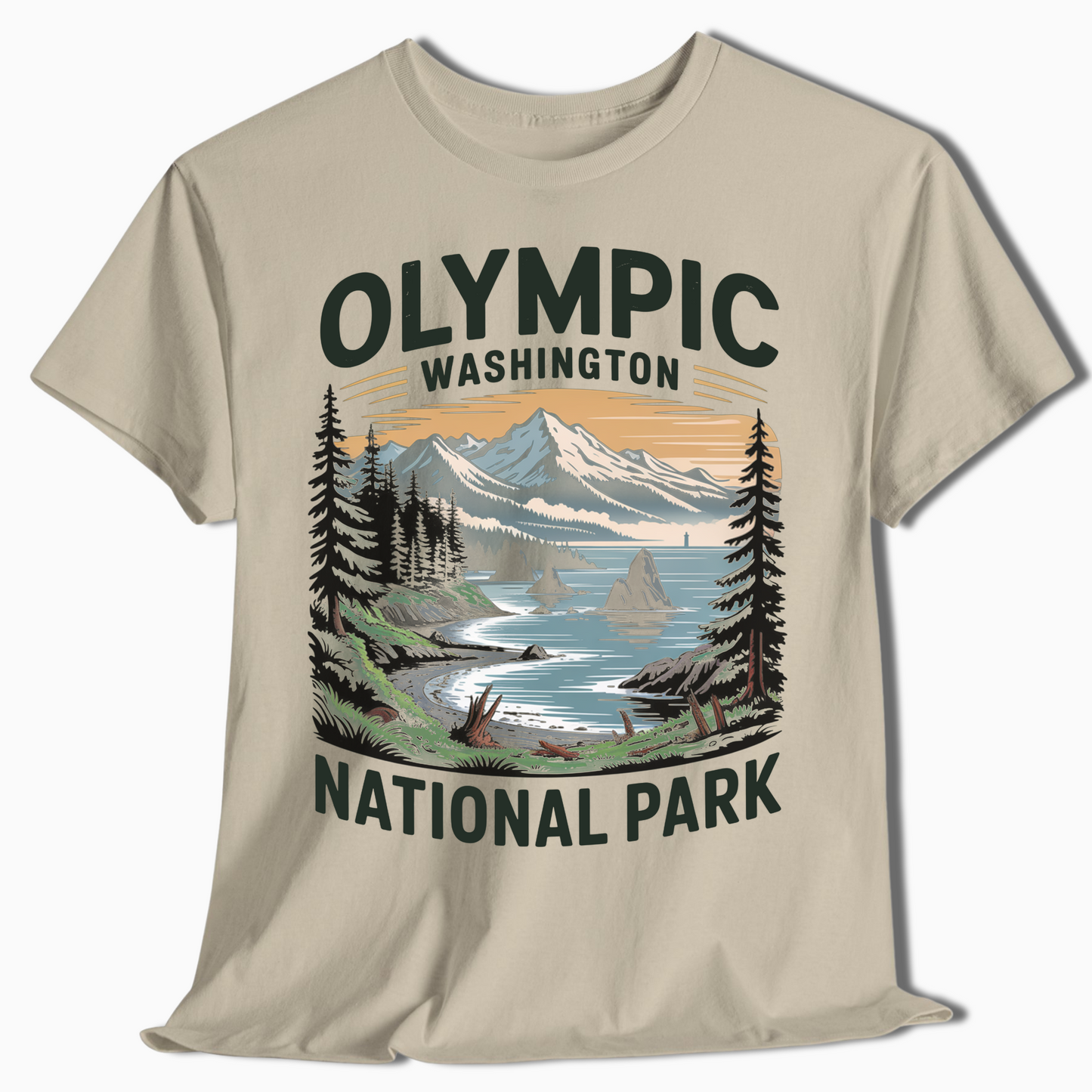Olympic National Park T-Shirt with Coastal Scene - PNW Gift - t375a25