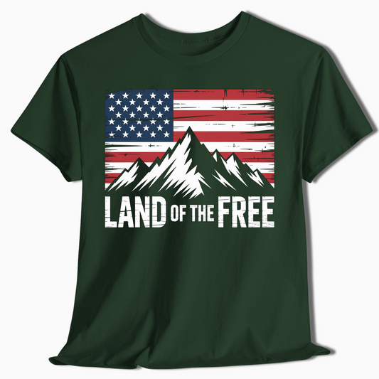 Land of the Free Mountain American Flag T-Shirt - t399a25