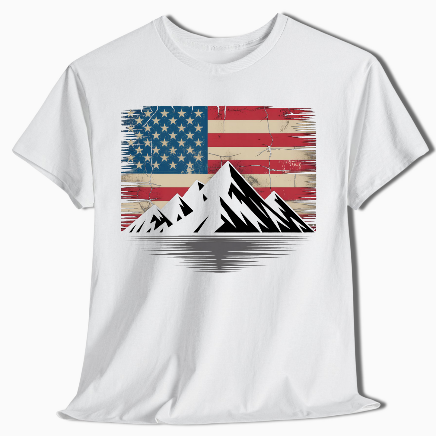 Distressed Flag Mountain Patriotic T-Shirt for Outdoorsmen - t400a25