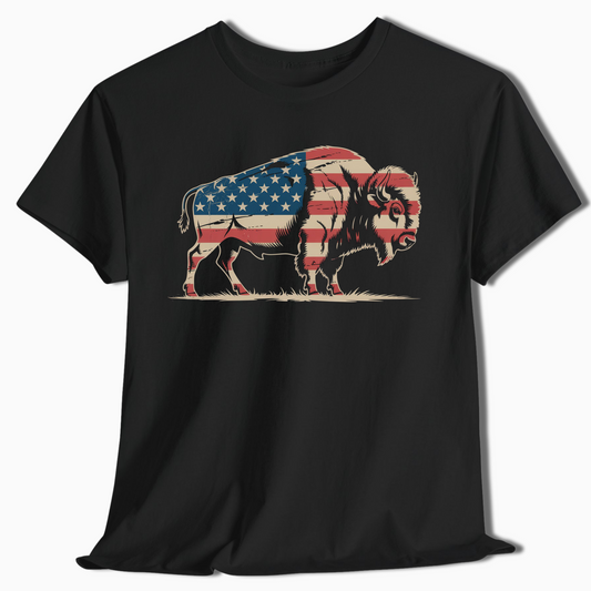 American Flag Bison Patriotic T-Shirt for Outdoor Lovers - t404a25