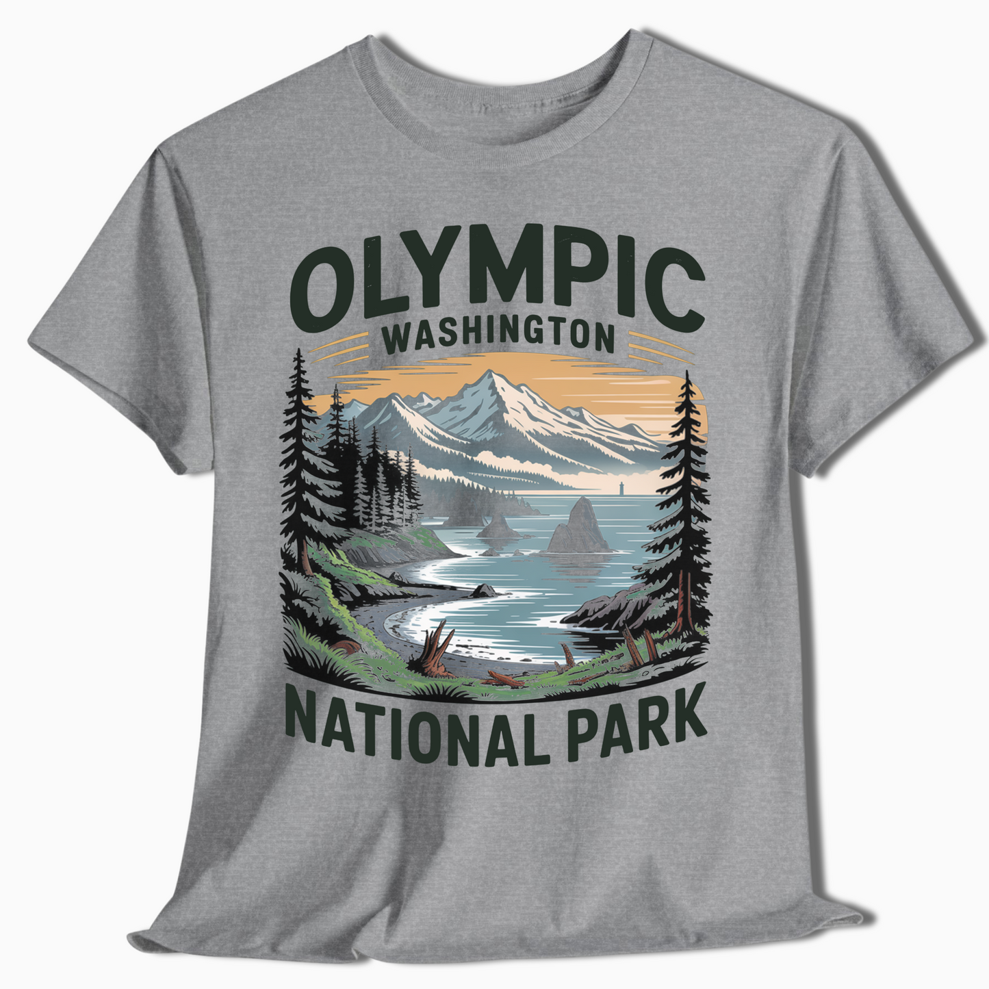 Olympic National Park T-Shirt with Coastal Scene - PNW Gift - t375a25