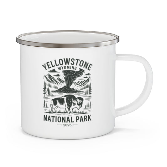 Yellowstone National Park Camping Mug with Bison & Geyser Art - t307a25