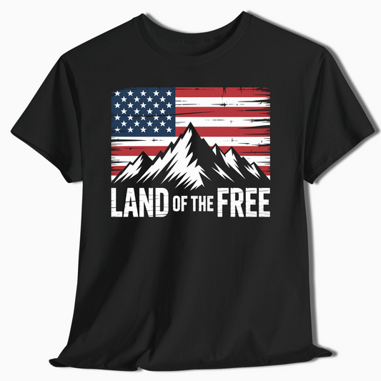 Land of the Free Mountain American Flag T-Shirt - t399a25
