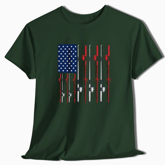 American Flag Fishing Rod T-Shirt - t209a25