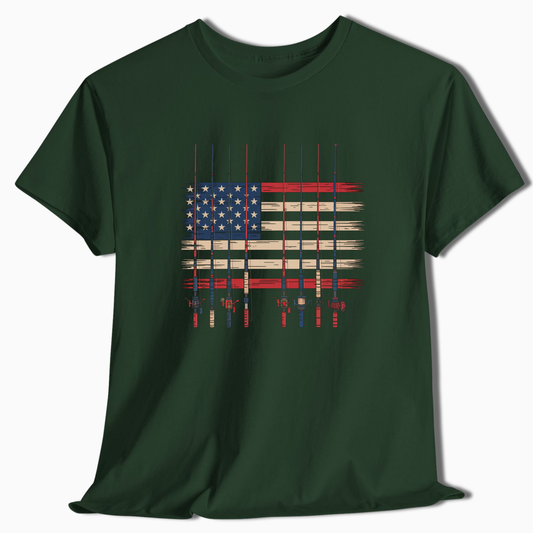 Vintage American Flag Fishing T-Shirt - t211a25